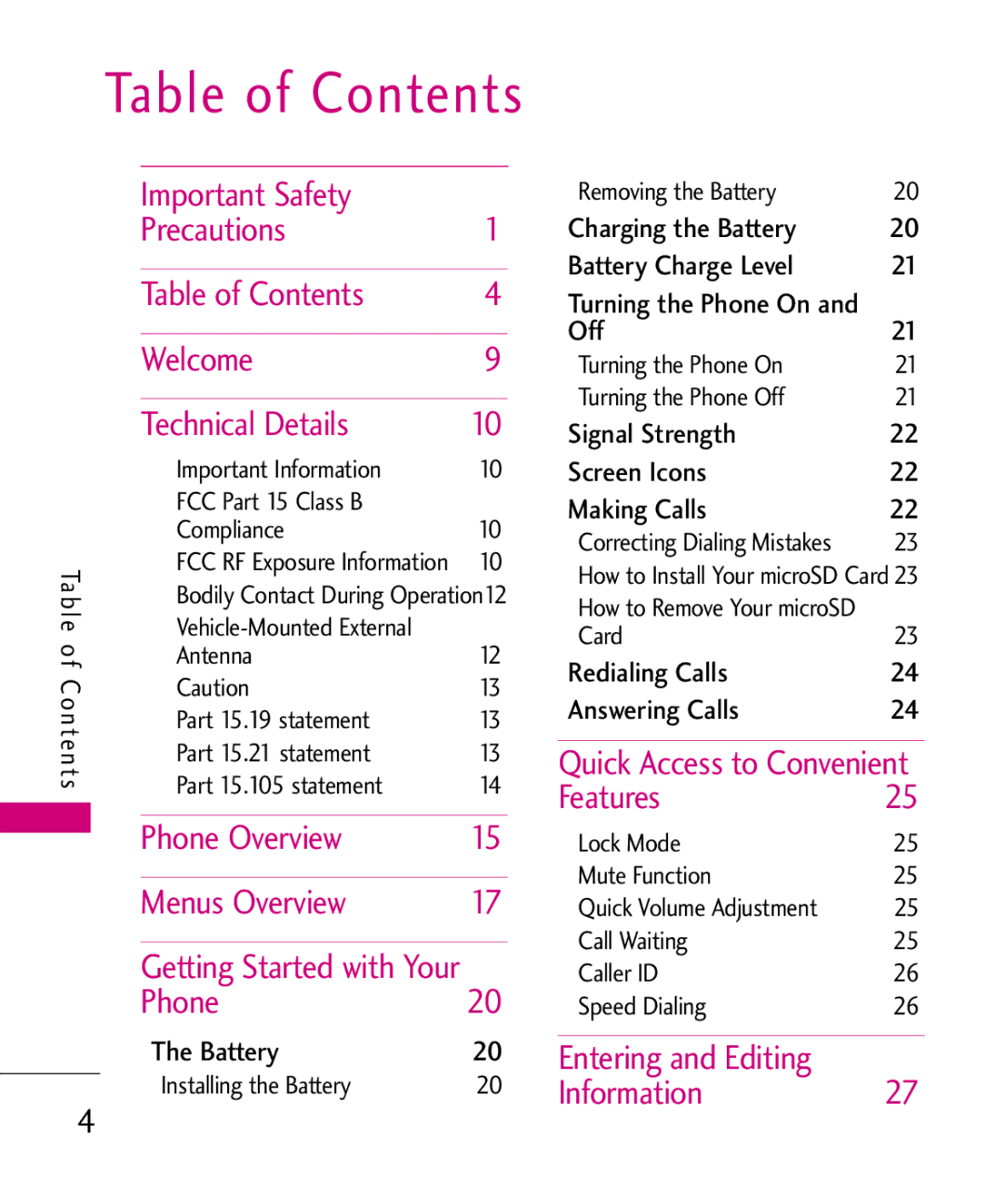 LG Electronics MMBB0386201 manual Table of Contents 