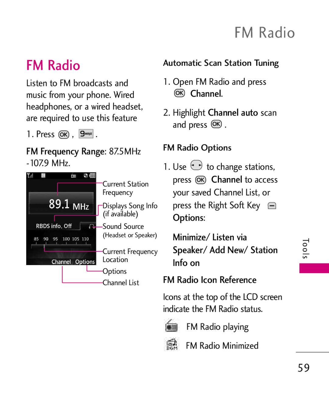 LG Electronics MMBB0386201 manual FM Radio, Channel 