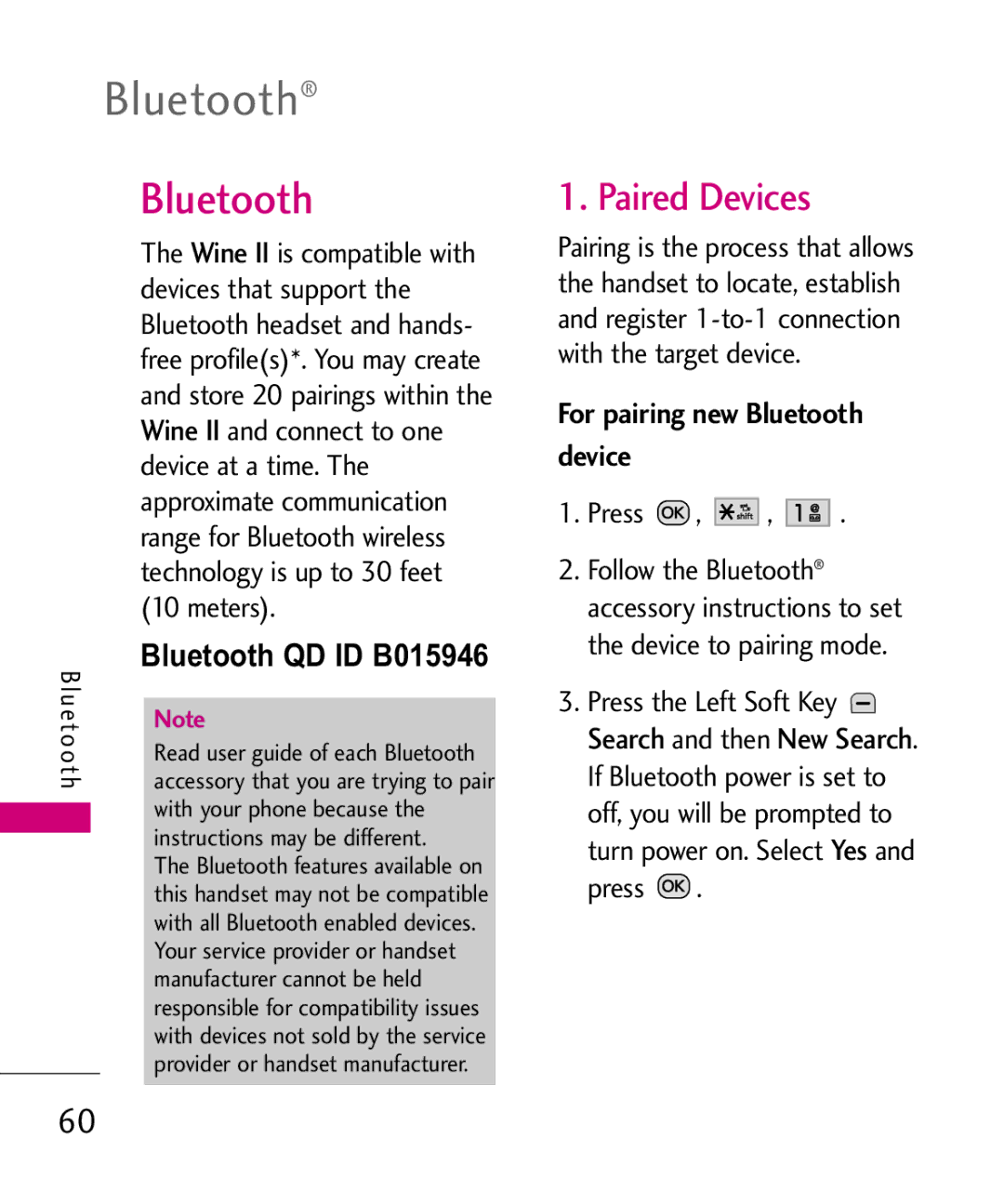 LG Electronics MMBB0386201 manual Paired Devices, For pairing new Bluetooth device 