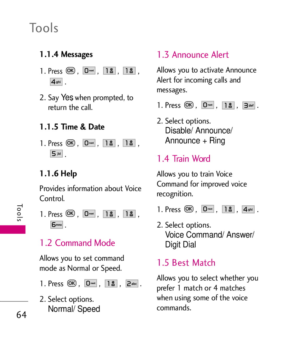 LG Electronics MMBB0386201 manual Command Mode, Announce Alert, Train Word, Best Match 