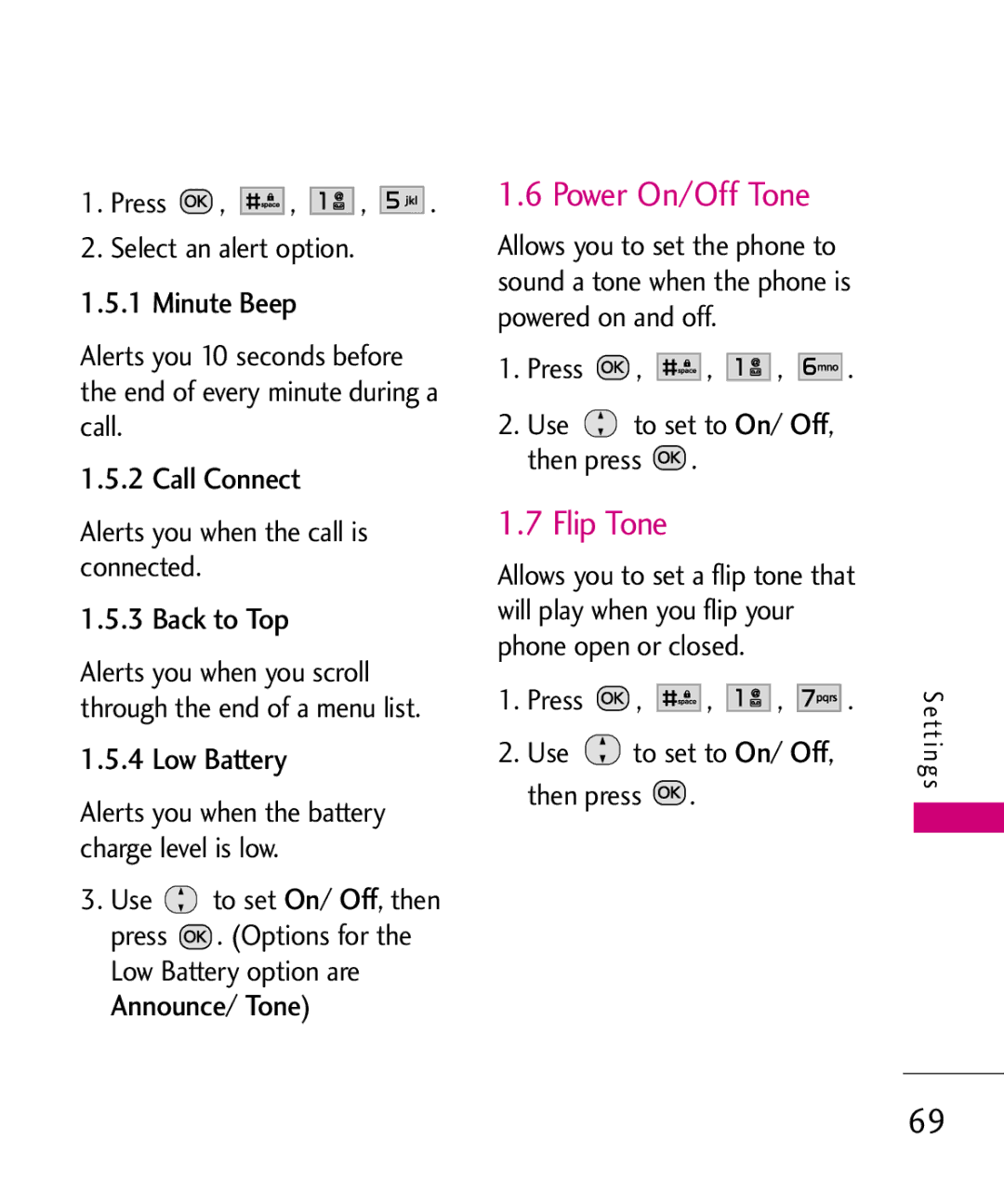 LG Electronics MMBB0386201 manual Power On/Off Tone, Flip Tone 