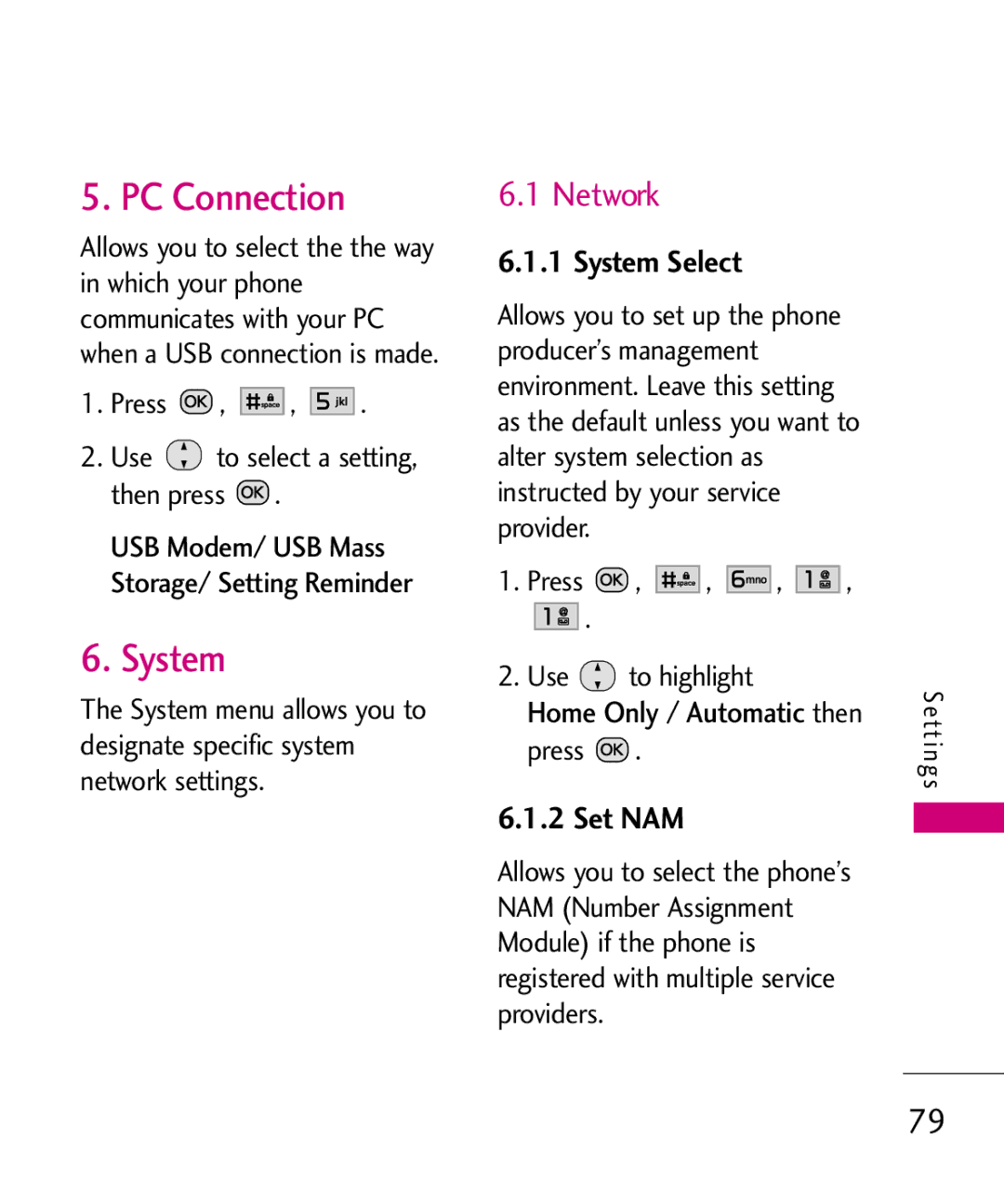 LG Electronics MMBB0386201 manual PC Connection, Network, System Select, Set NAM 