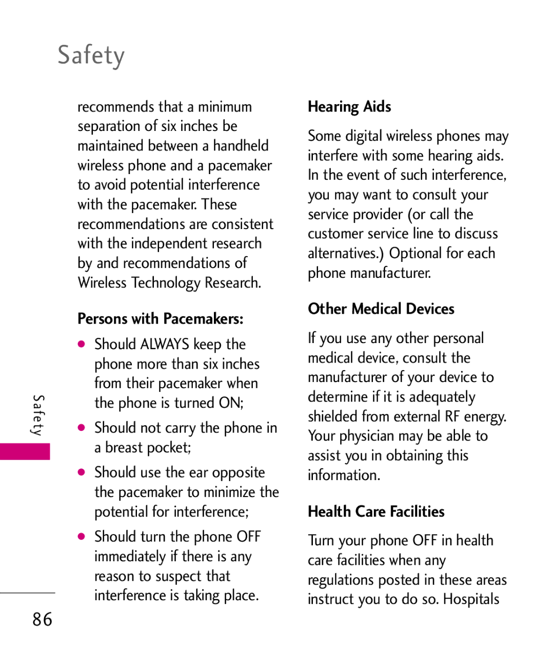 LG Electronics MMBB0386201 Safety, Persons with Pacemakers, Hearing Aids, Other Medical Devices, Health Care Facilities 