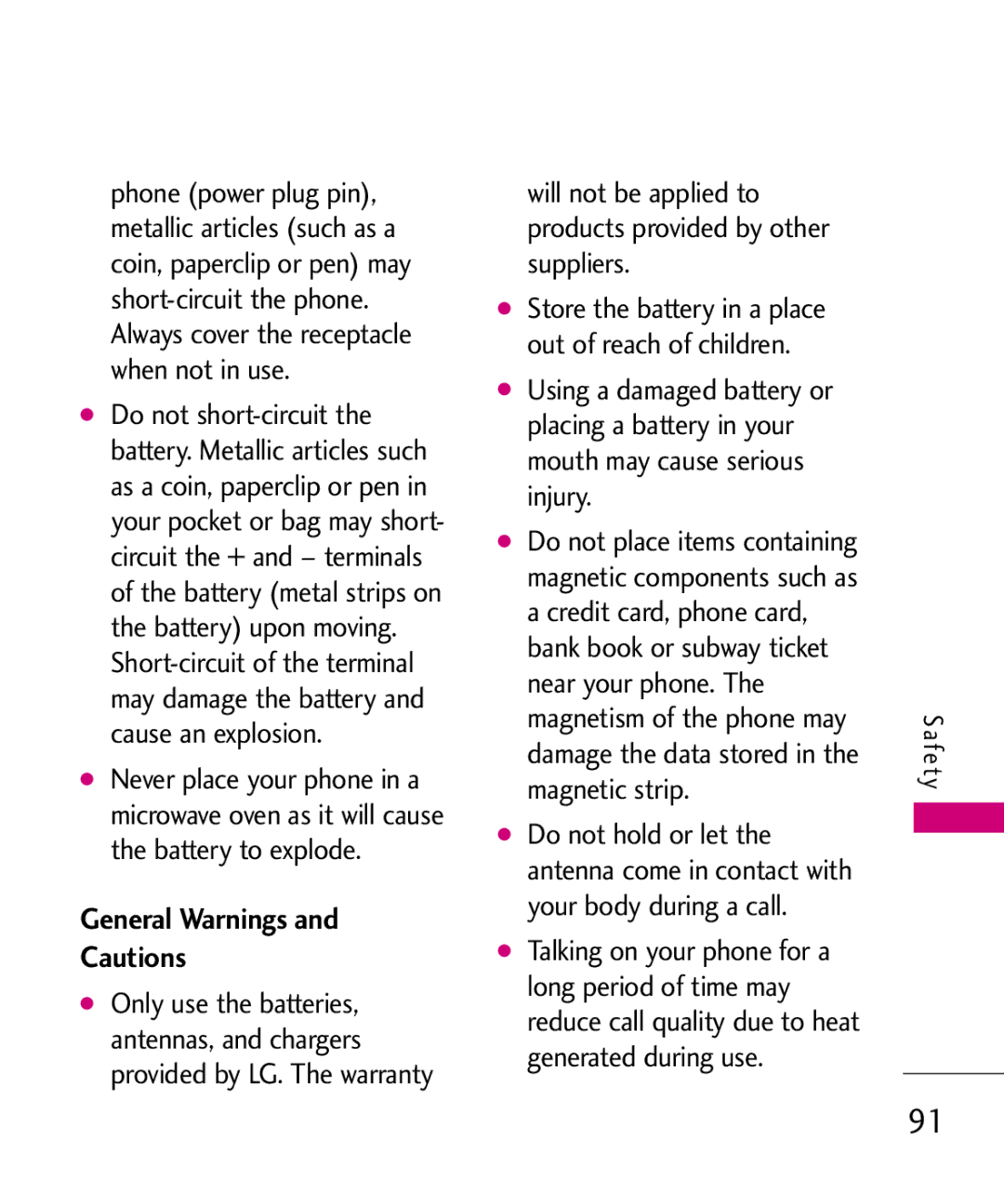 LG Electronics MMBB0386201 manual General Warnings, Will not be applied to products provided by other suppliers 