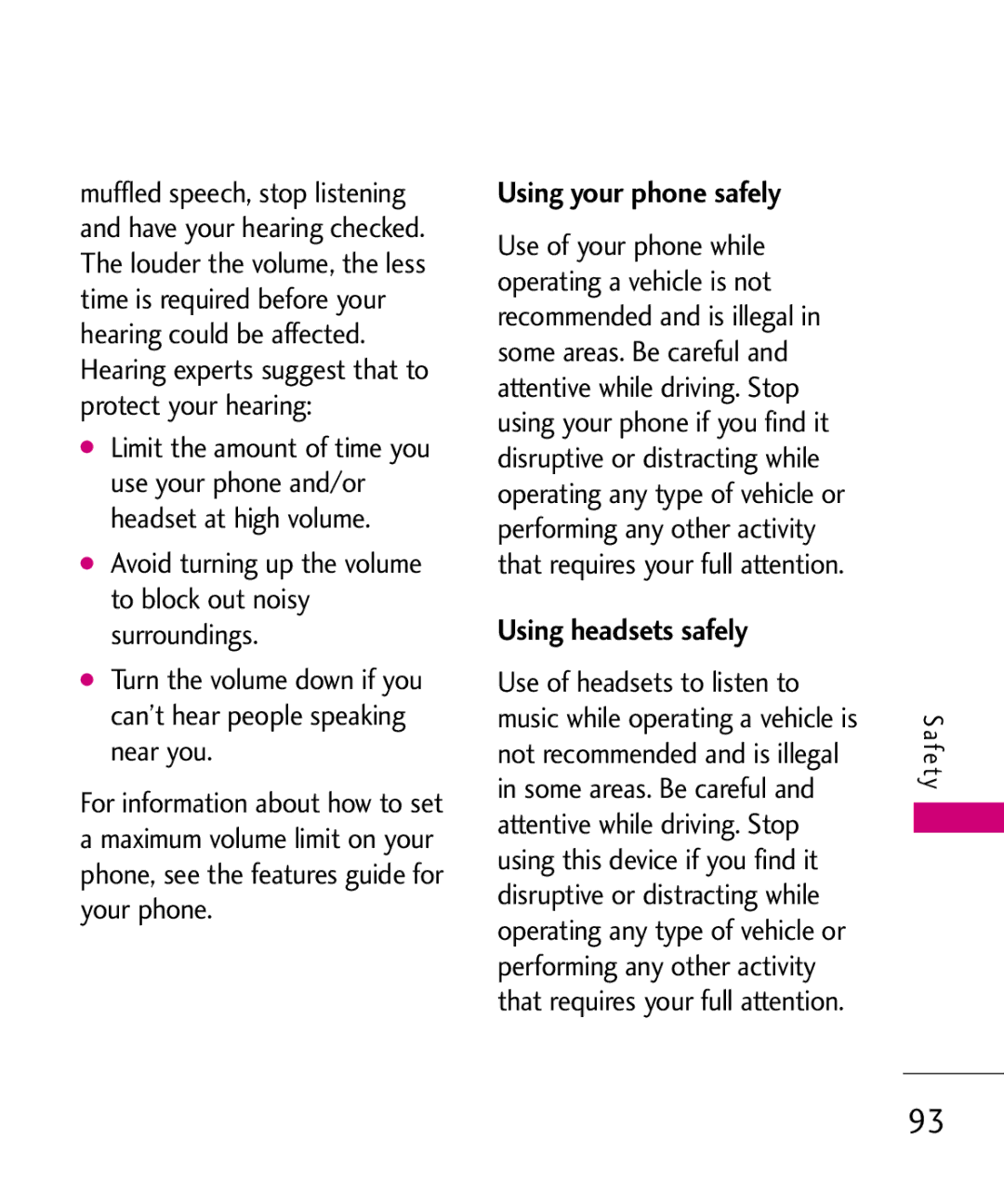 LG Electronics MMBB0386201 manual Using your phone safely, Using headsets safely 