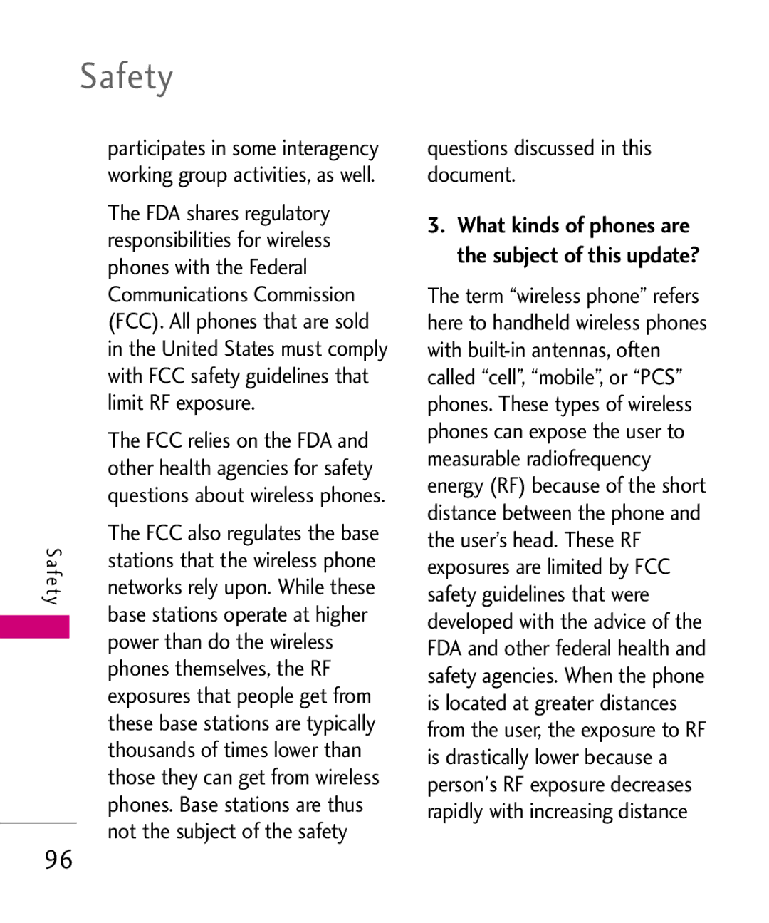 LG Electronics MMBB0386201 manual FDA shares regulatory, Responsibilities for wireless, Phones with the Federal 