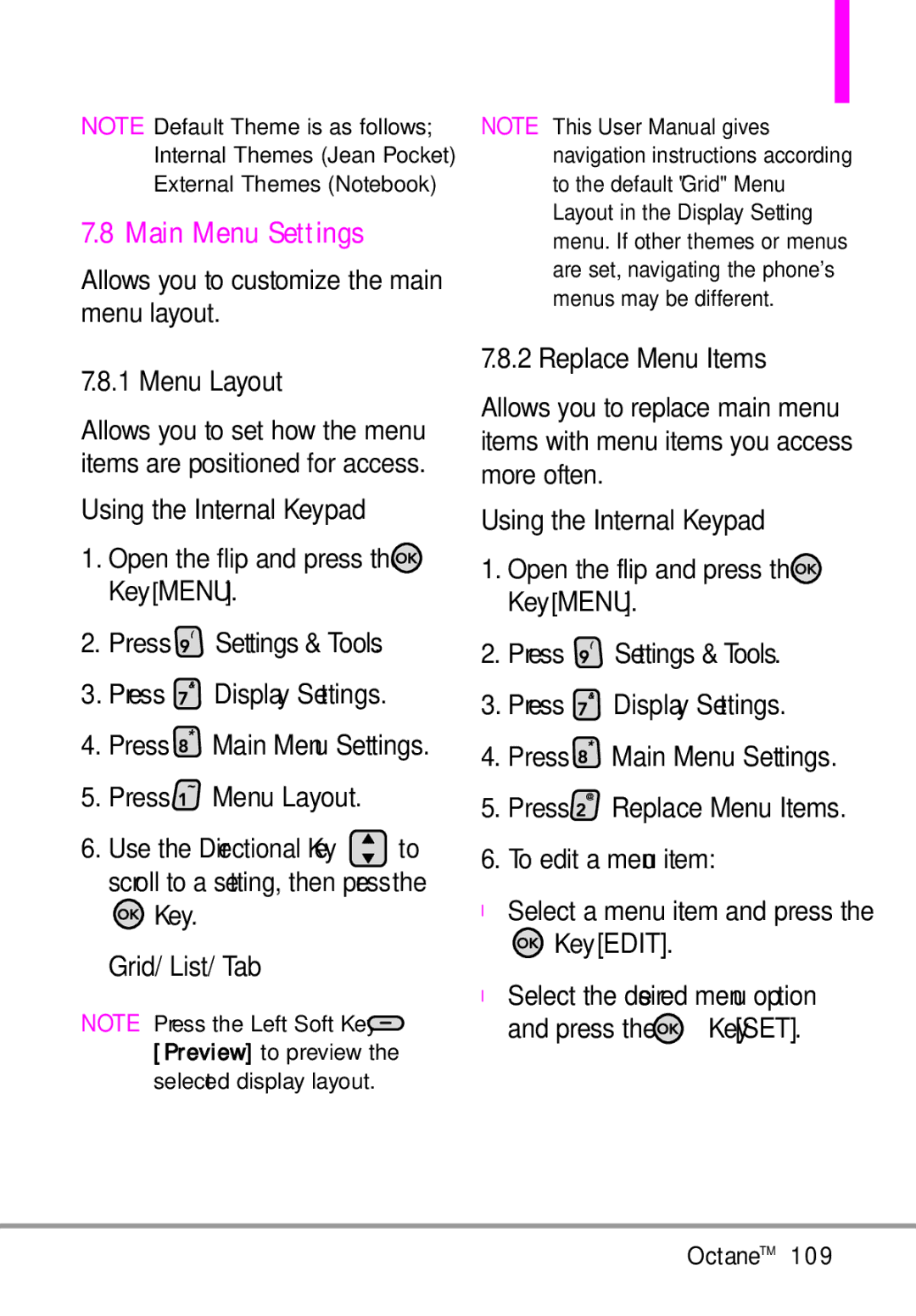 LG Electronics MMBB0392701 manual Main Menu Settings, Menu Layout, Press Settings & Tools Press Display Settings 