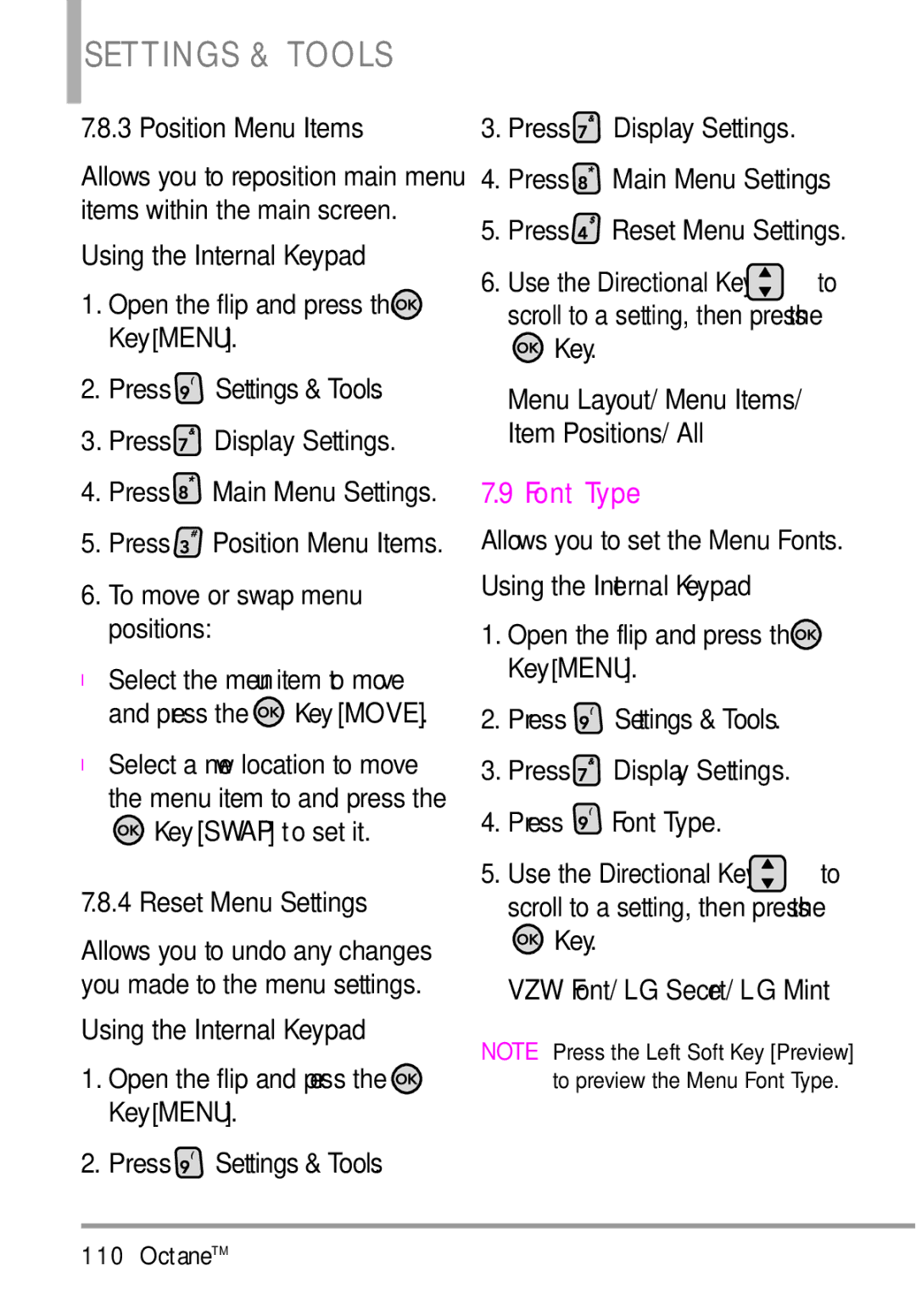 LG Electronics MMBB0392701 manual Font Type, Swap 