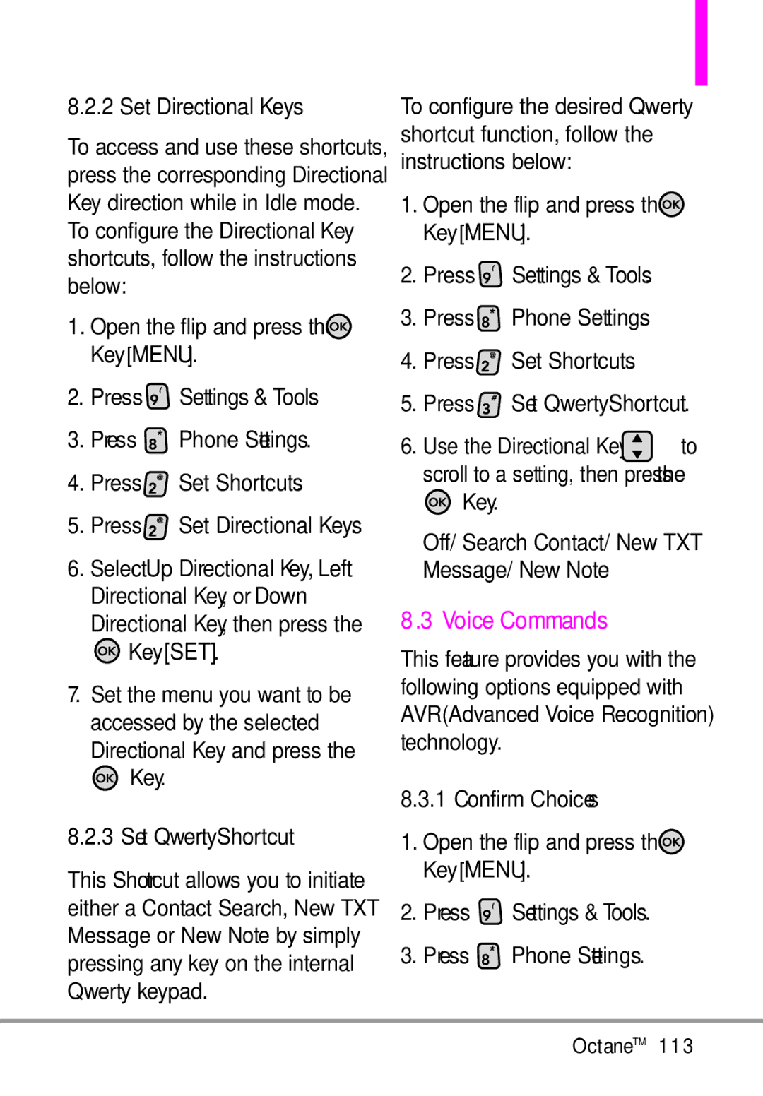 LG Electronics MMBB0392701 manual Settings & Tools Phone Settings, Set Shortcuts, Set QwertyShortcut, Set Directional Keys 