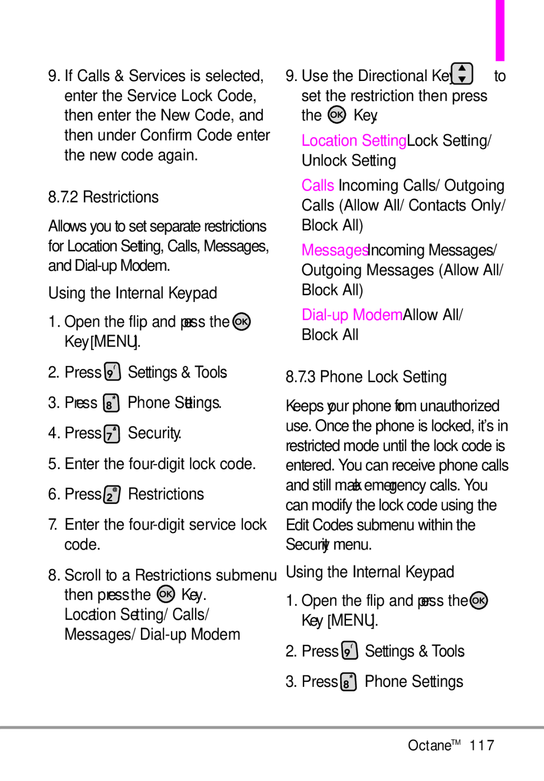 LG Electronics MMBB0392701 manual Restrictions, Phone Lock Setting, Settings & Tools Location Setting/ Calls 