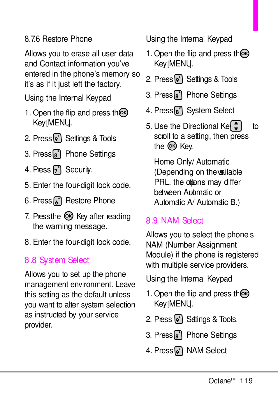 LG Electronics MMBB0392701 manual NAM Select, System Select 