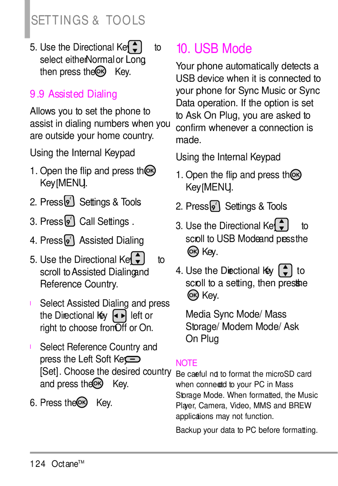 LG Electronics MMBB0392701 manual USB Mode, Assisted Dialing, Media Sync Mode/ Mass Storage/ Modem Mode/ Ask On Plug 