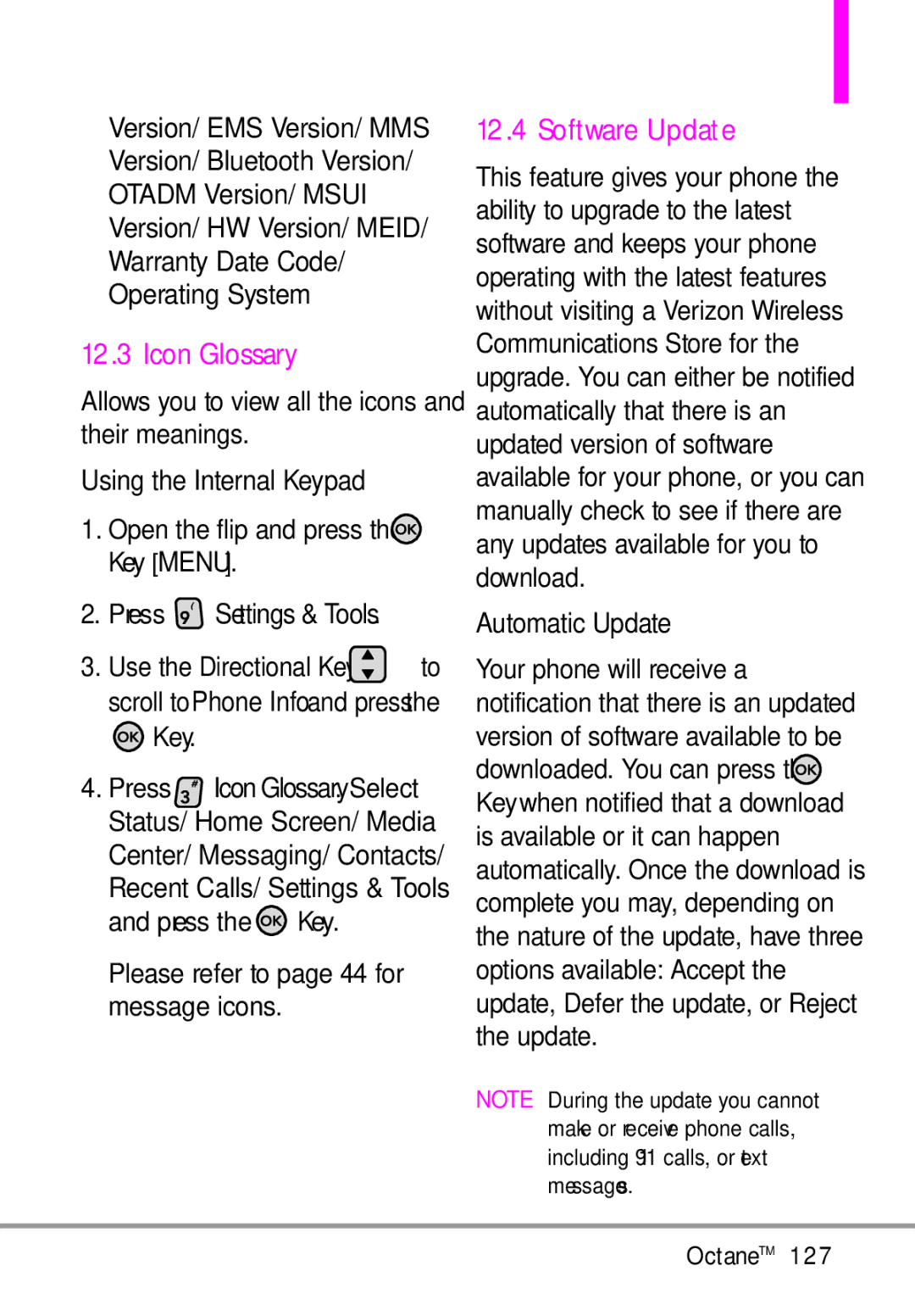 LG Electronics MMBB0392701 manual Icon Glossary, Software Update, Automatic Update 