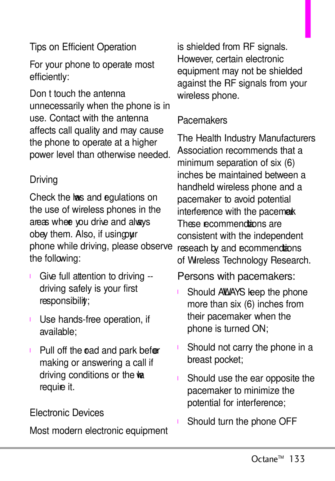 LG Electronics MMBB0392701 Tips on Efficient Operation, Pacemakers, Driving, Persons with pacemakers, Electronic Devices 