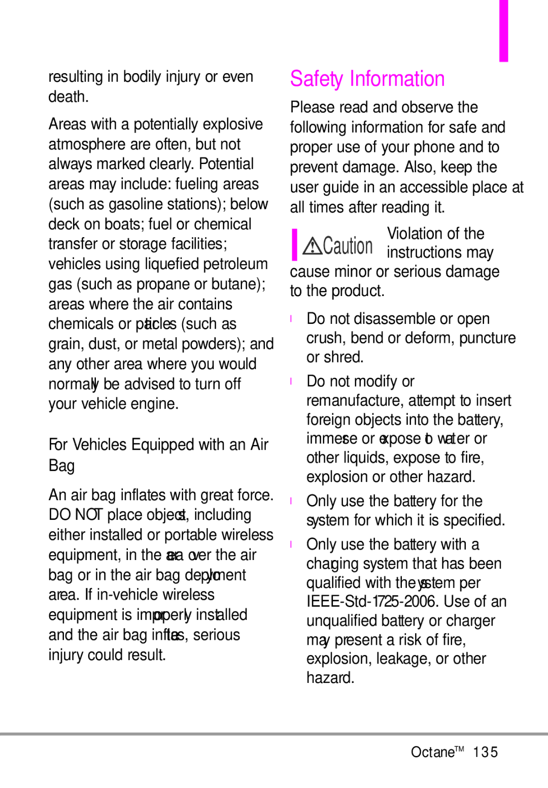 LG Electronics MMBB0392701 manual Safety Information, For Vehicles Equipped with an Air Bag 