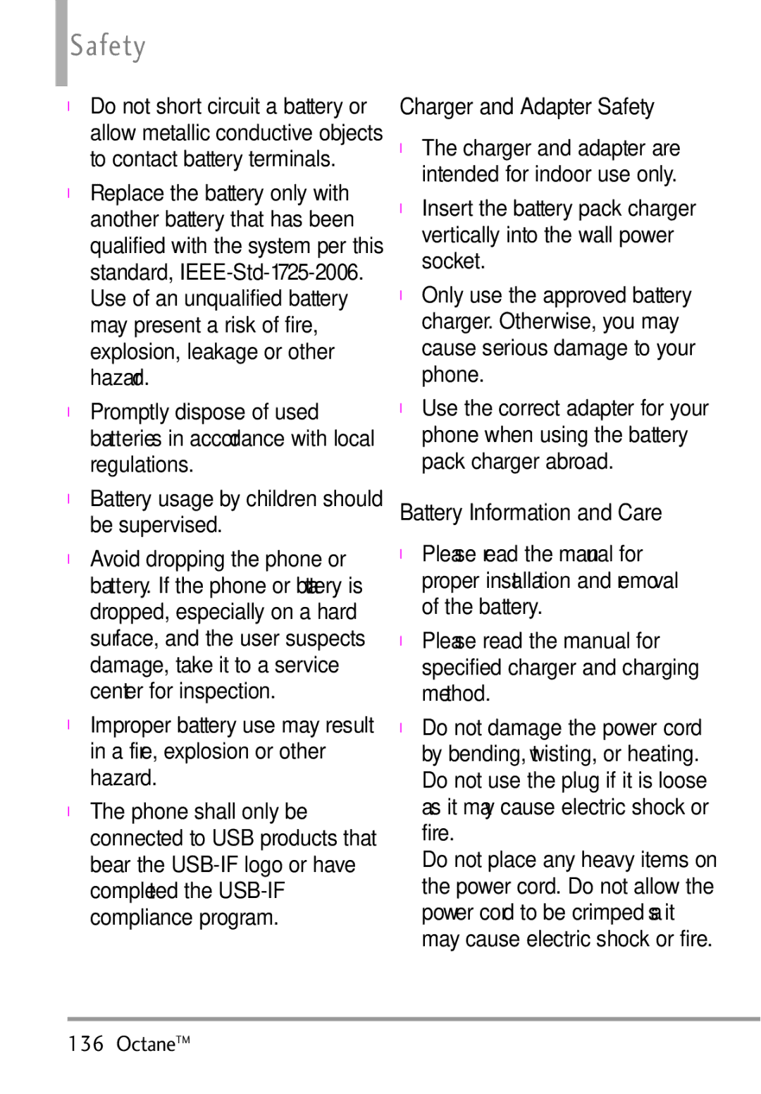 LG Electronics MMBB0392701 To contact battery terminals Replace the battery only with, Another battery that has been, Fire 