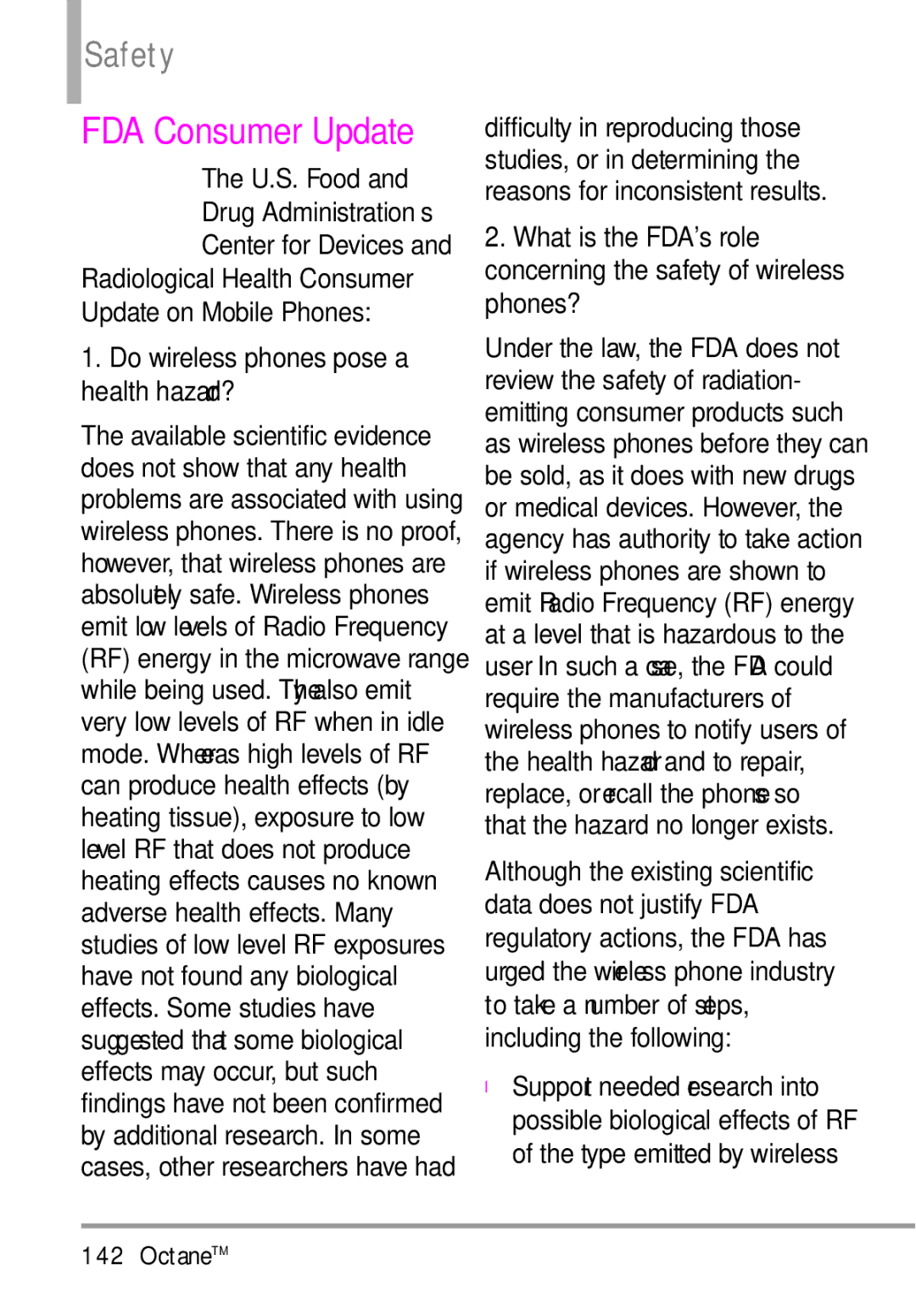 LG Electronics MMBB0392701 manual FDA Consumer Update, Concerning the safety of wireless, What is the FDAs role, Phones? 