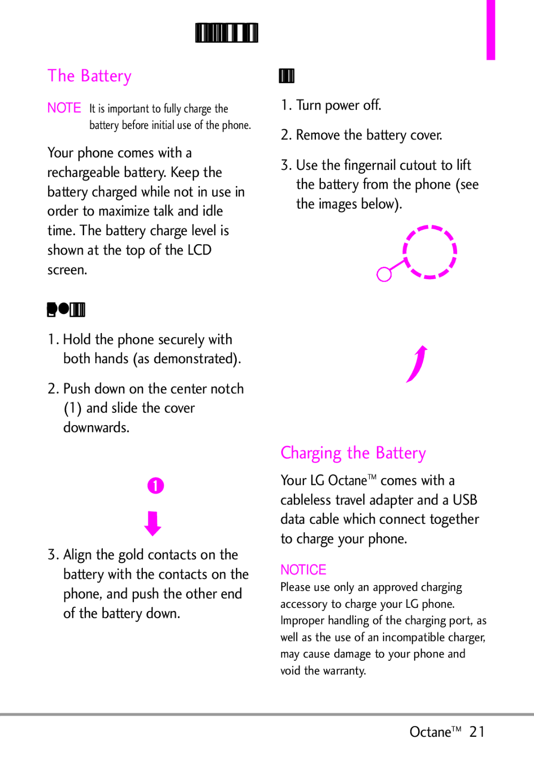 LG Electronics MMBB0392701 manual Getting Started with Your Phone, Charging the Battery, Installing the Battery 