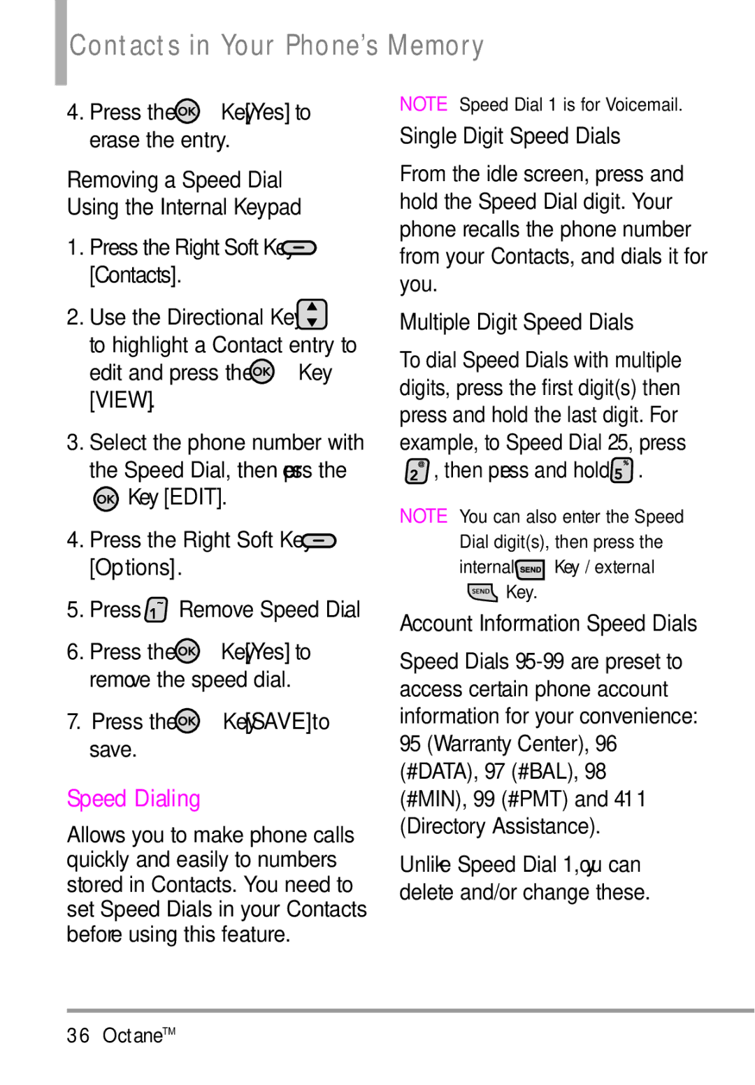 LG Electronics MMBB0392701 manual Speed Dialing, Multiple Digit Speed Dials, Options Remove Speed Dial 