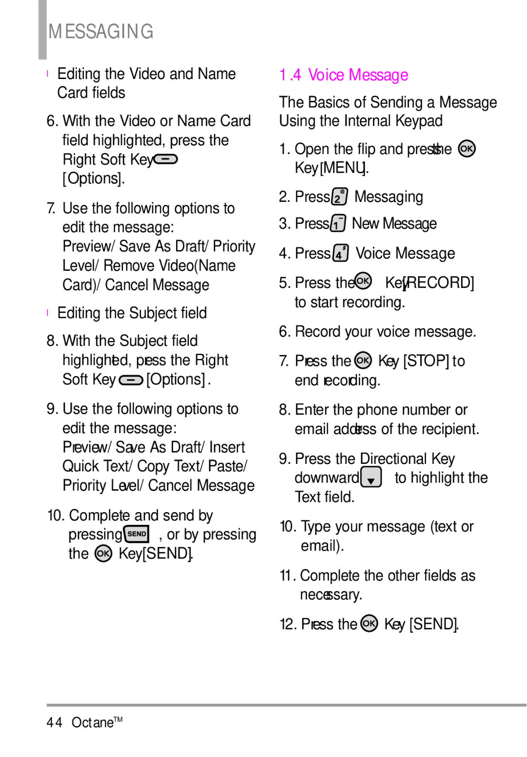 LG Electronics MMBB0392701 manual Voice Message, Editing the Video and Name Card fields 