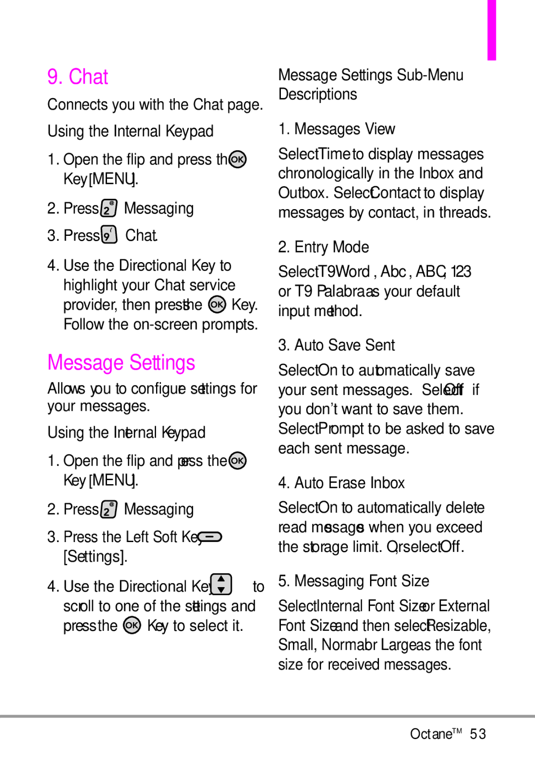 LG Electronics MMBB0392701 manual Chat, Message Settings 