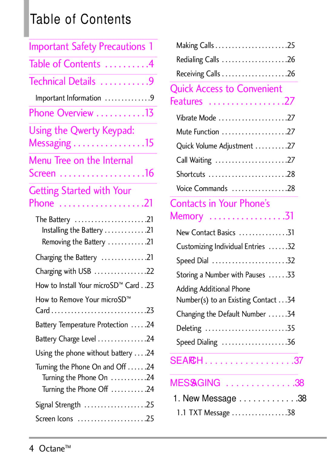 LG Electronics MMBB0392701 manual Table of Contents 