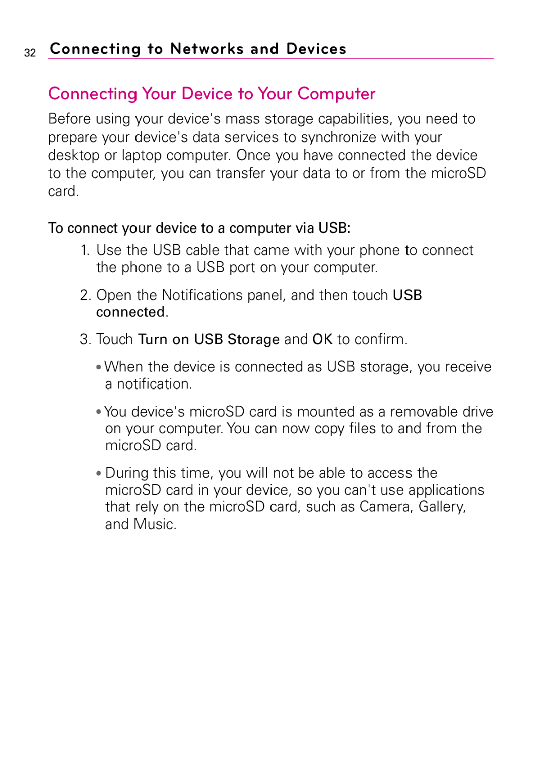 LG Electronics MMBB0394701 manual Connecting Your Device to Your Computer 