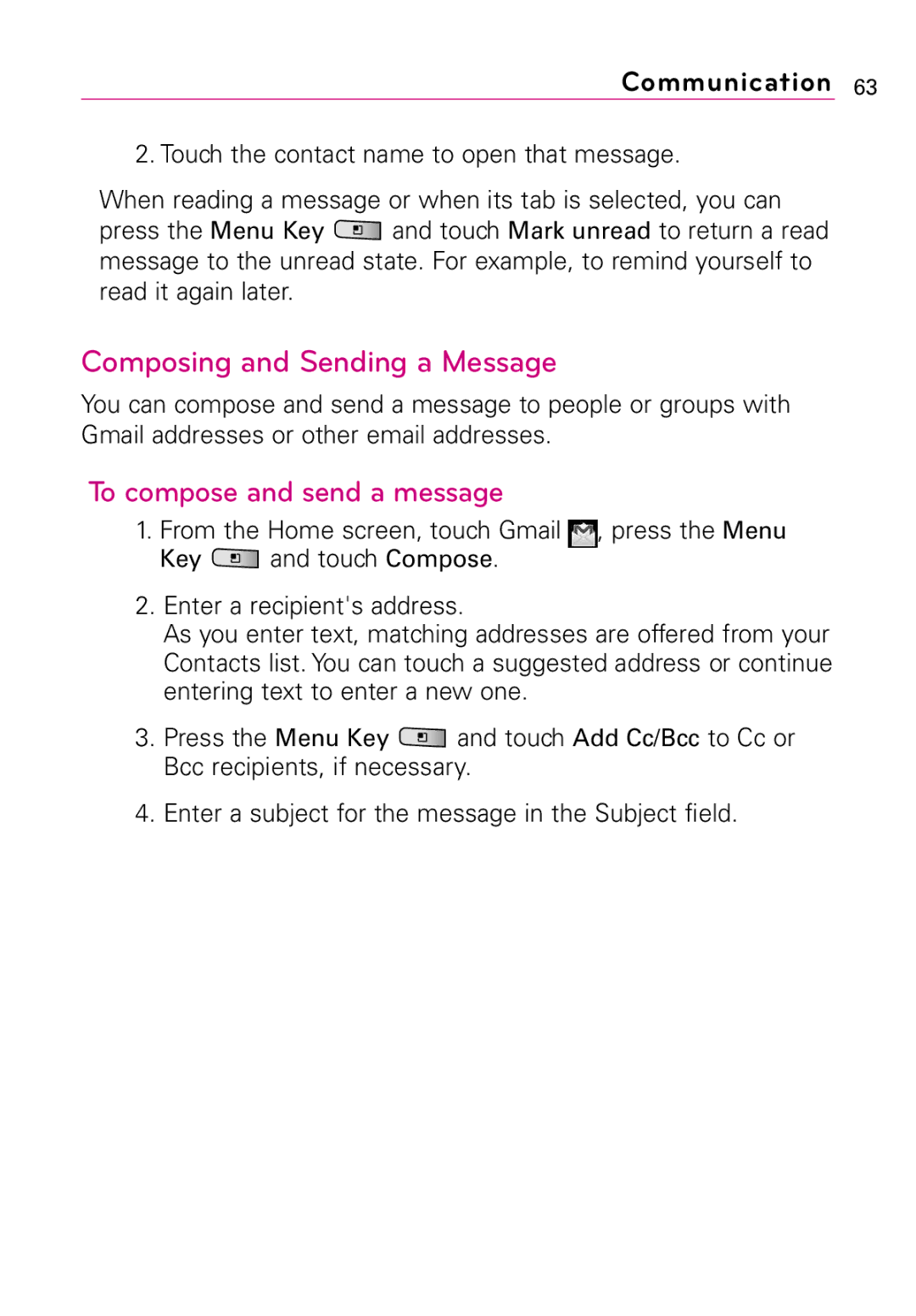 LG Electronics MMBB0394701 manual Composing and Sending a Message, To compose and send a message 