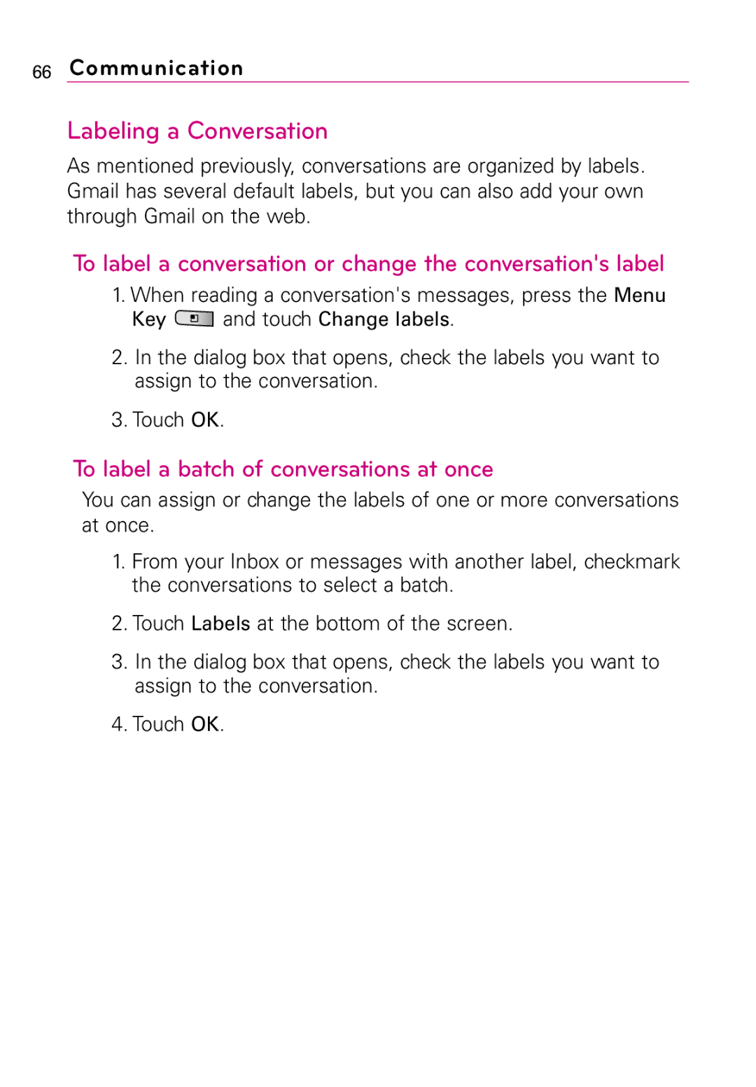 LG Electronics MMBB0394701 manual Labeling a Conversation, To label a conversation or change the conversations label 