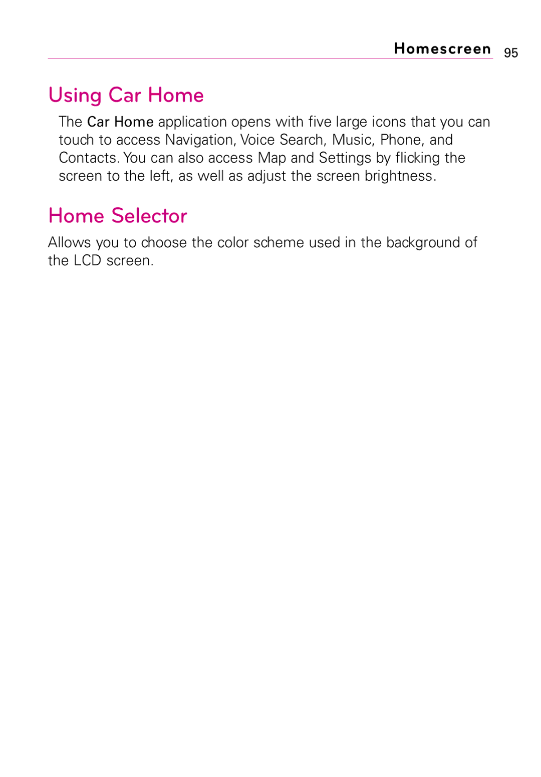 LG Electronics MMBB0394701 manual Using Car Home, Home Selector 