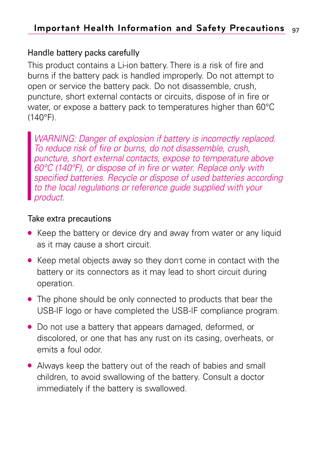 LG Electronics MMBB0394701 manual Important Health Information and Safety Precautions 