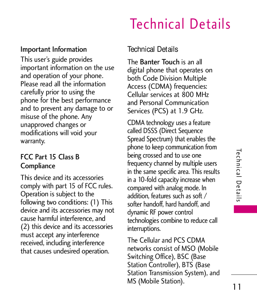 LG Electronics MN510 manual Technical Details, Important Information, FCC Part 15 Class B Compliance 