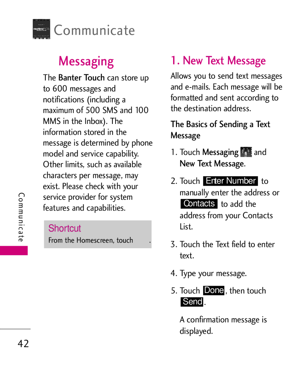 LG Electronics MN510 manual Messaging, New Text Message, Basics of Sending a Text Message 