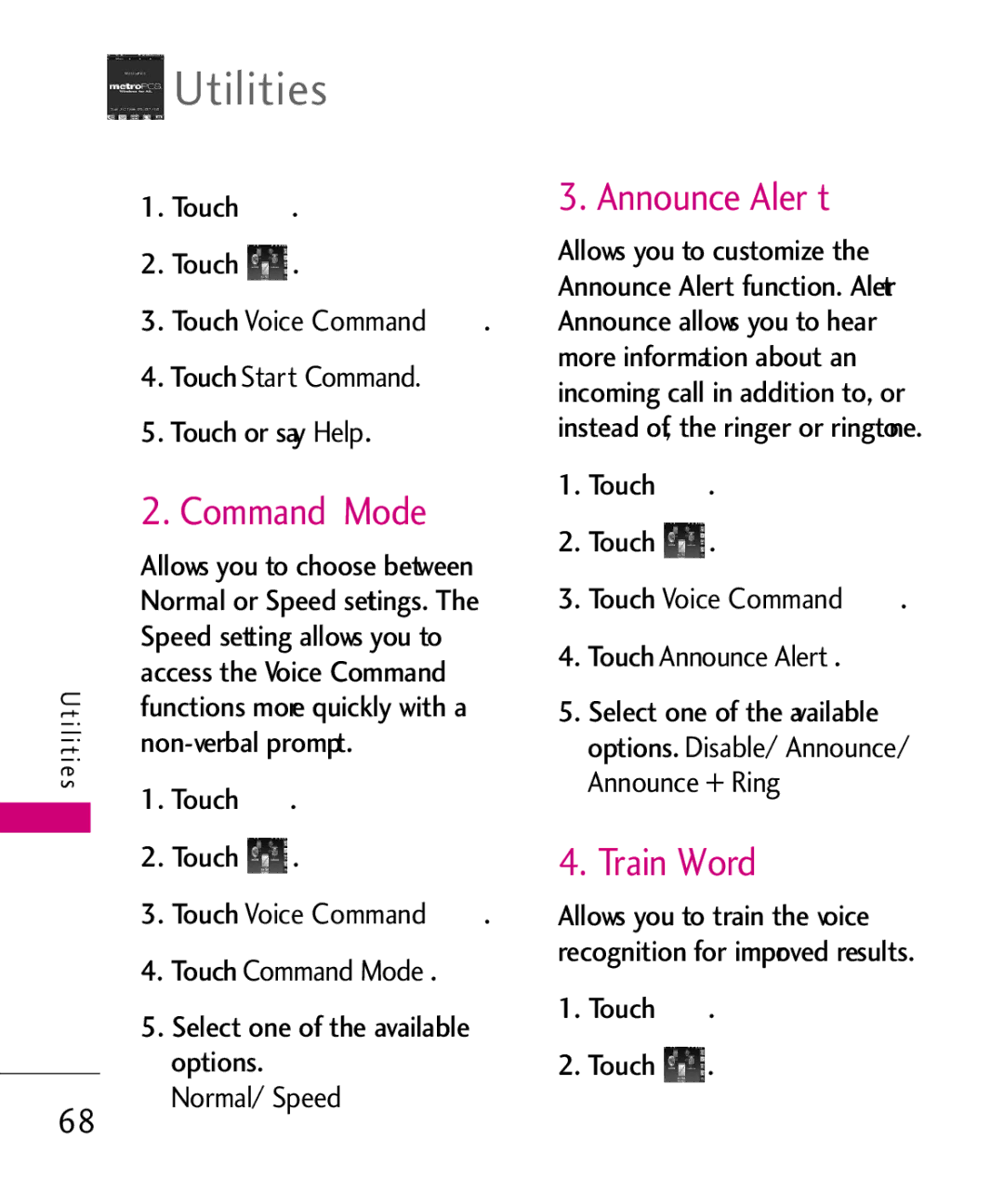 LG Electronics MN510 manual Command Mode, Train Word, Announce Alert 