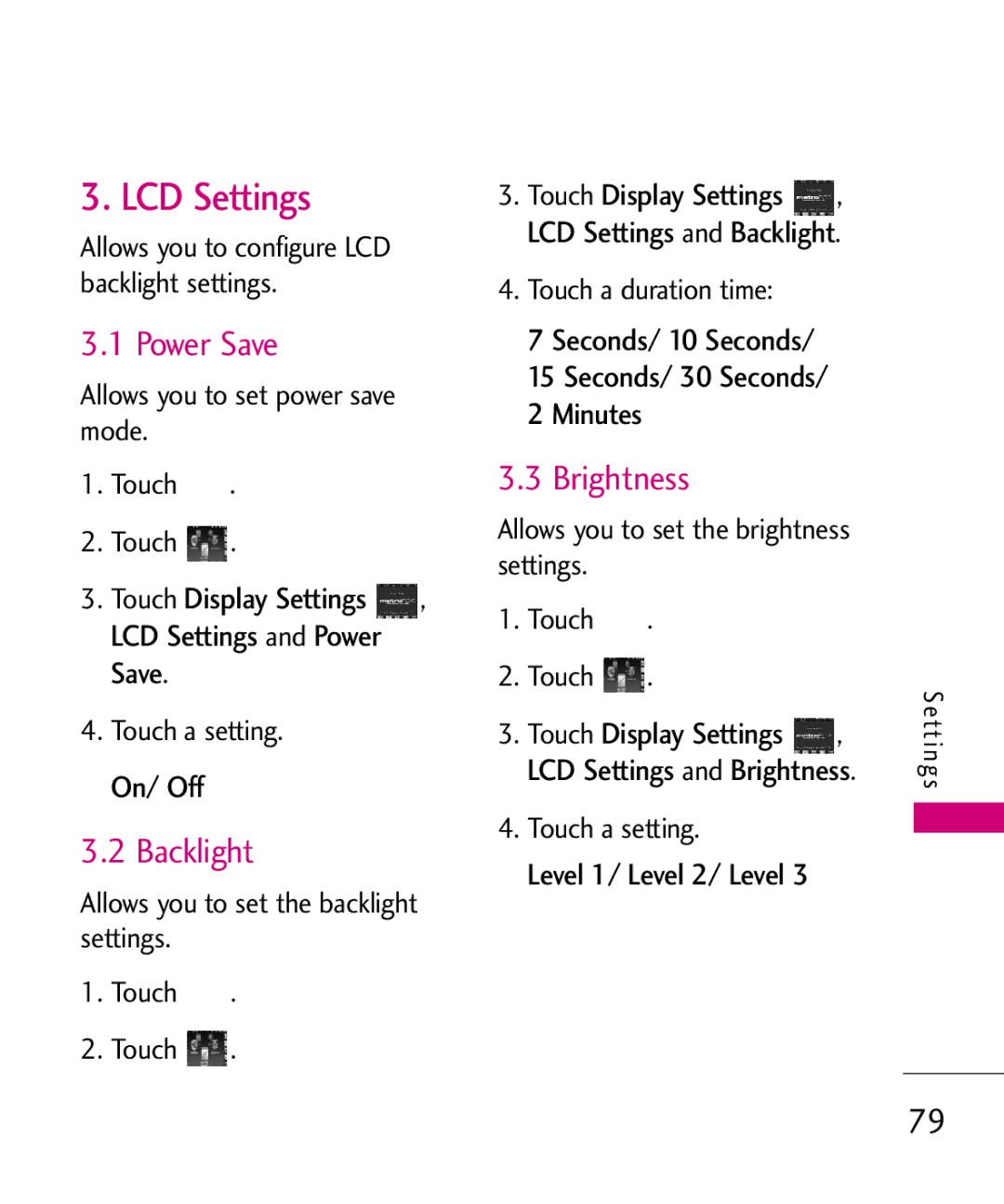 LG Electronics MN510 manual Power Save, Brightness, Backlight 