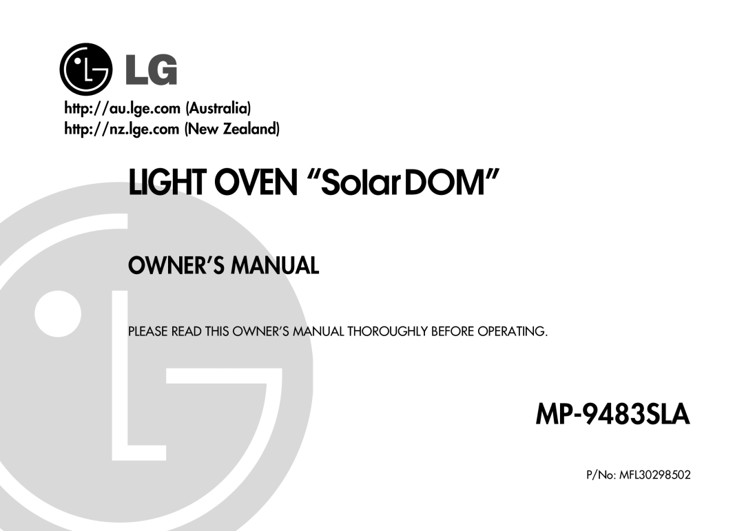 LG Electronics MP-9483SLA owner manual Light Oven SolarDOM 