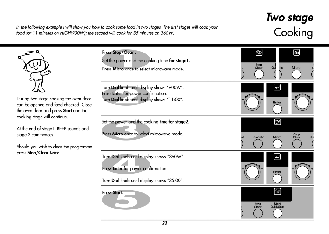 LG Electronics MP-9483SLA owner manual Two stage, Cooking 