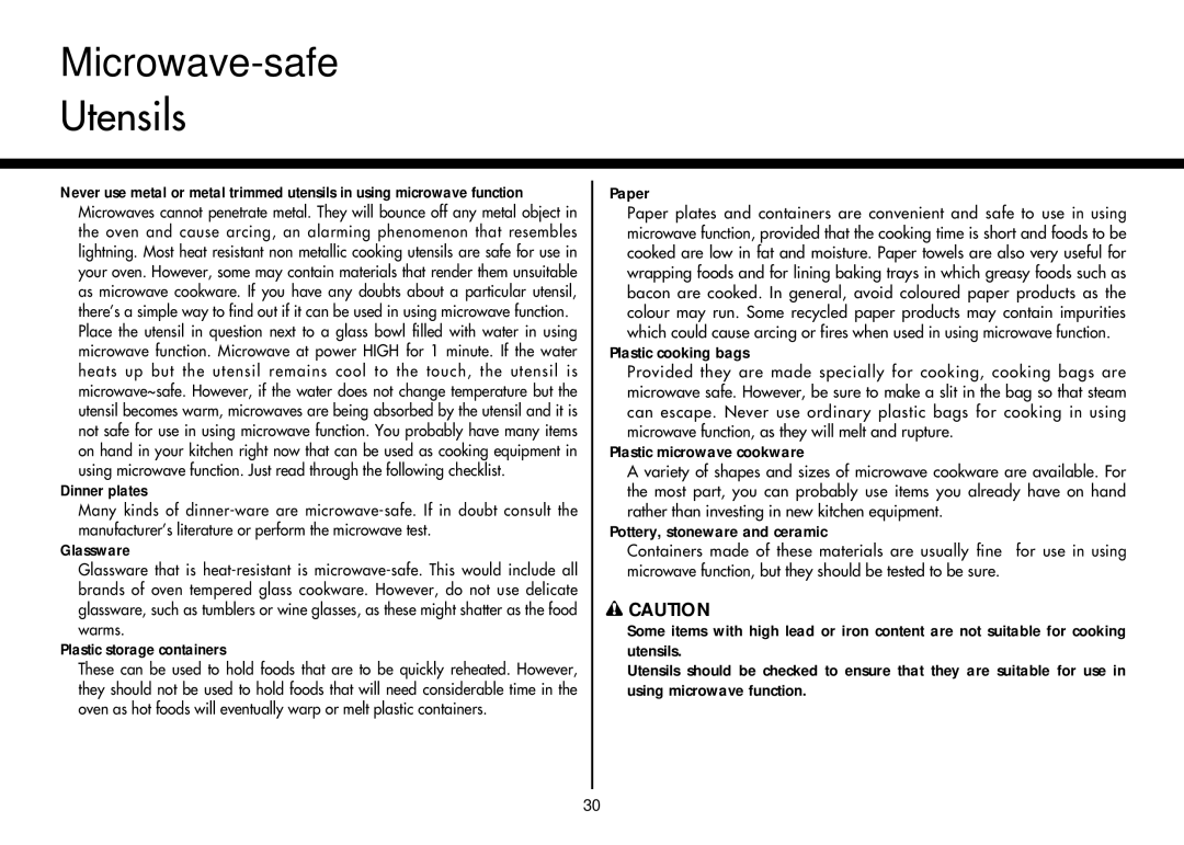 LG Electronics MP-9483SLA owner manual Microwave-safe, Utensils 