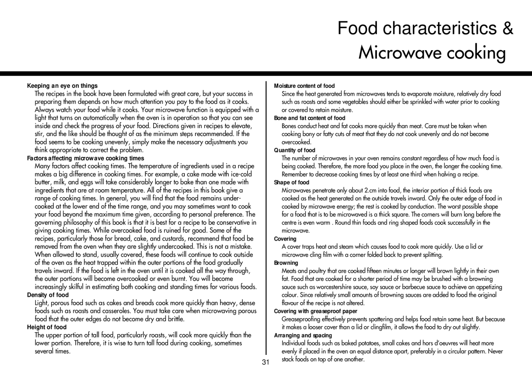 LG Electronics MP-9483SLA owner manual Food characteristics & Microwave cooking 