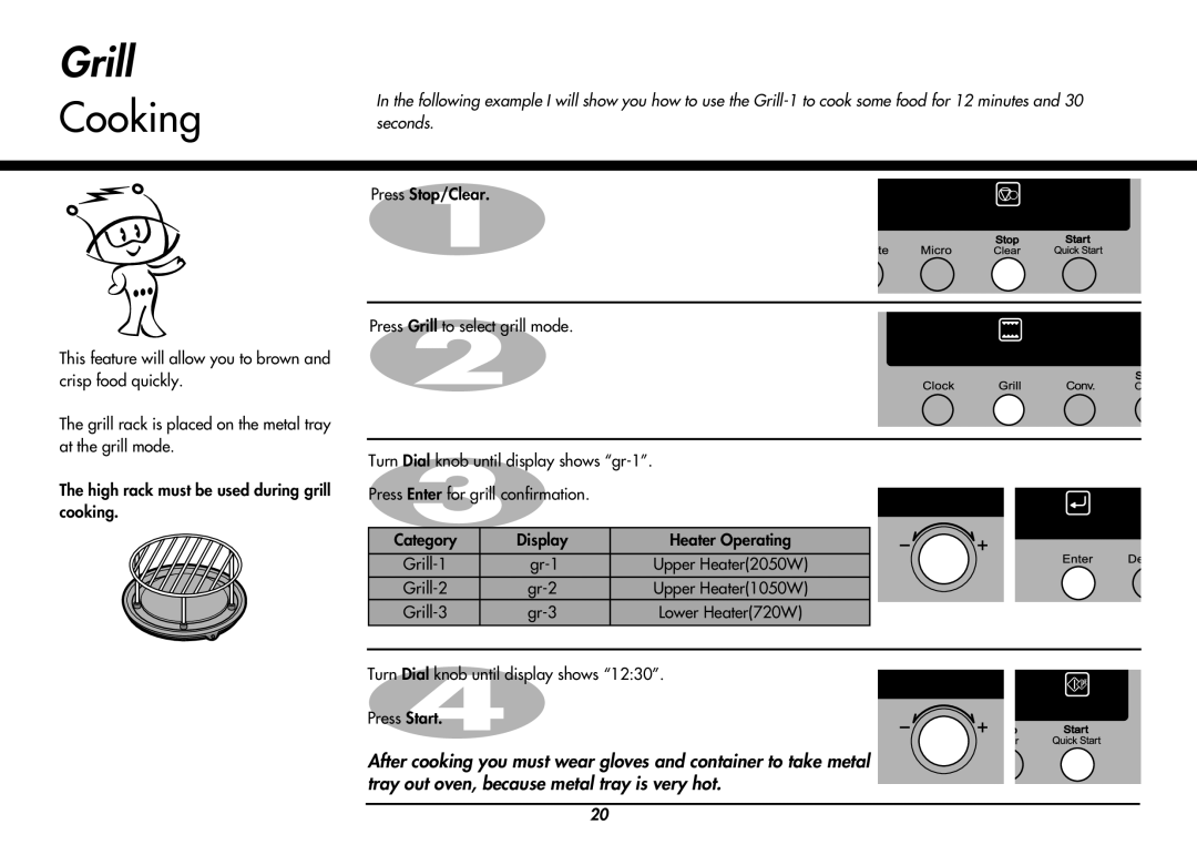 LG Electronics MP-9483SLA owner manual Grill, Cooking 