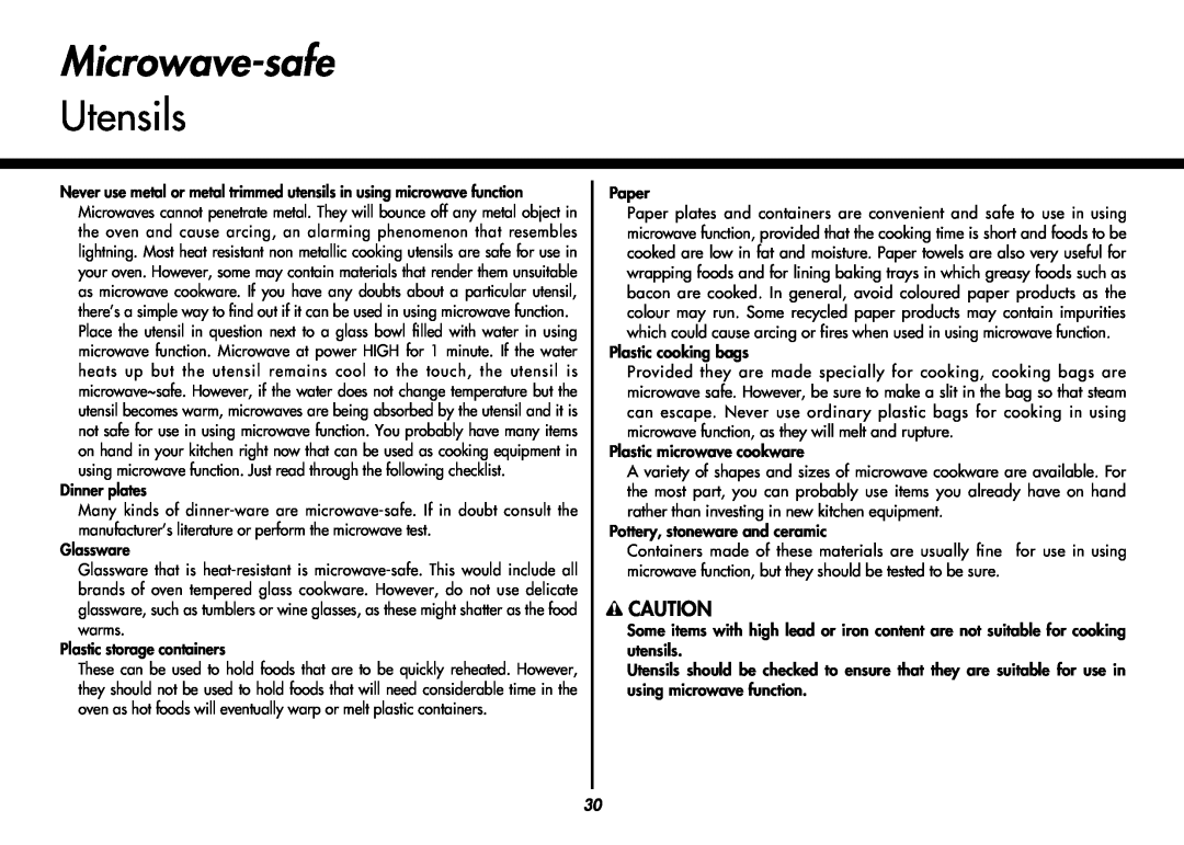 LG Electronics MP-9483SLA owner manual Microwave-safe, Utensils 