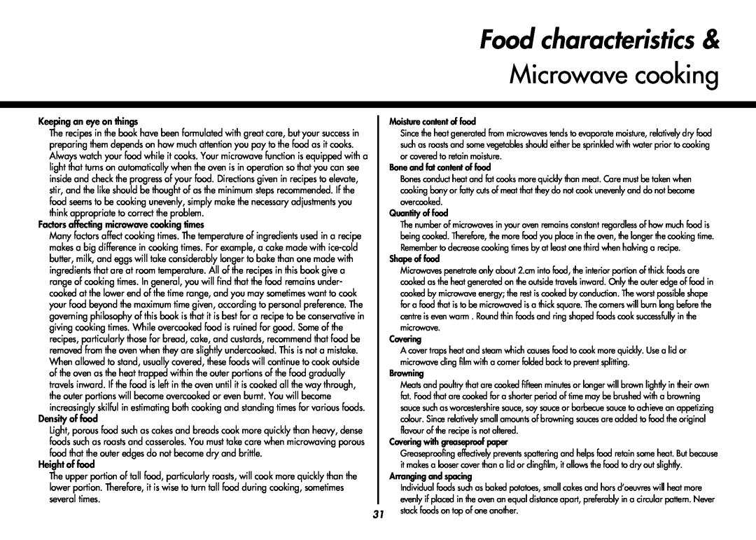 LG Electronics MP-9483SLA owner manual Food characteristics & Microwave cooking, Keeping an eye on things, Density of food 