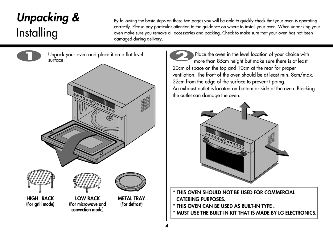LG Electronics MP-9483SLA owner manual Unpacking, Installing 