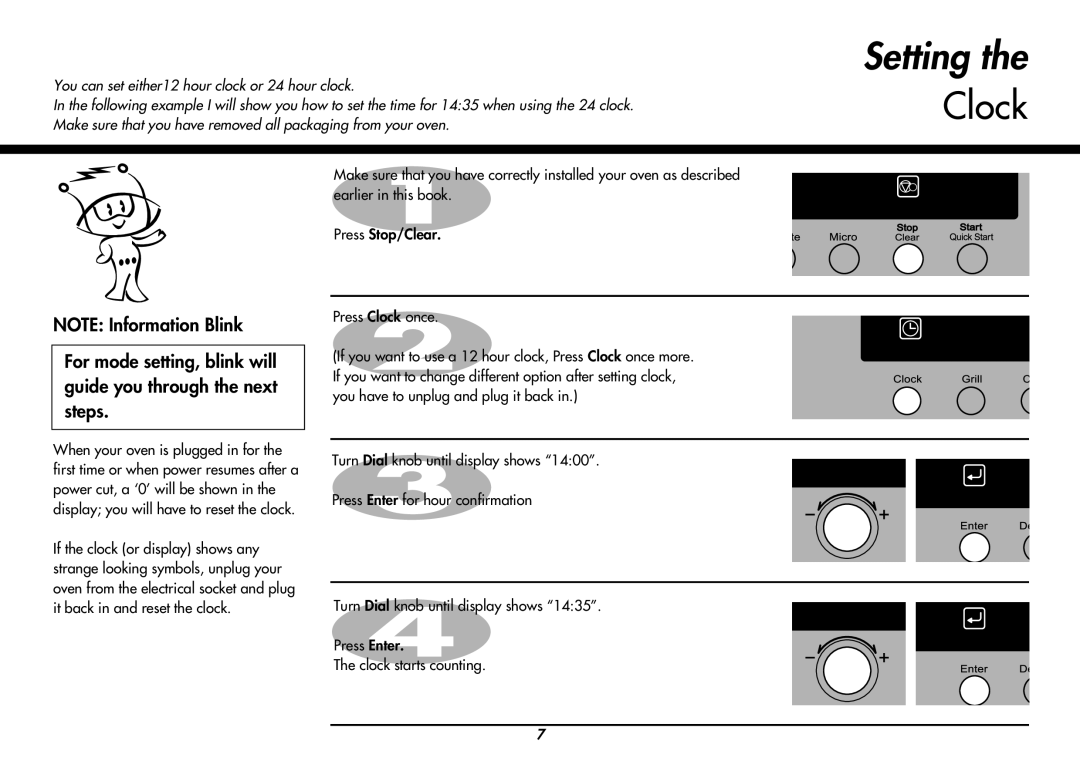 LG Electronics MP-9483SLA owner manual Setting the, Clock, NOTE Information Blink 