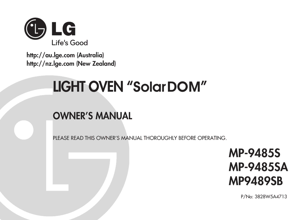 LG Electronics MP-9485SA, MP9489SB owner manual Light Oven SolarDOM 