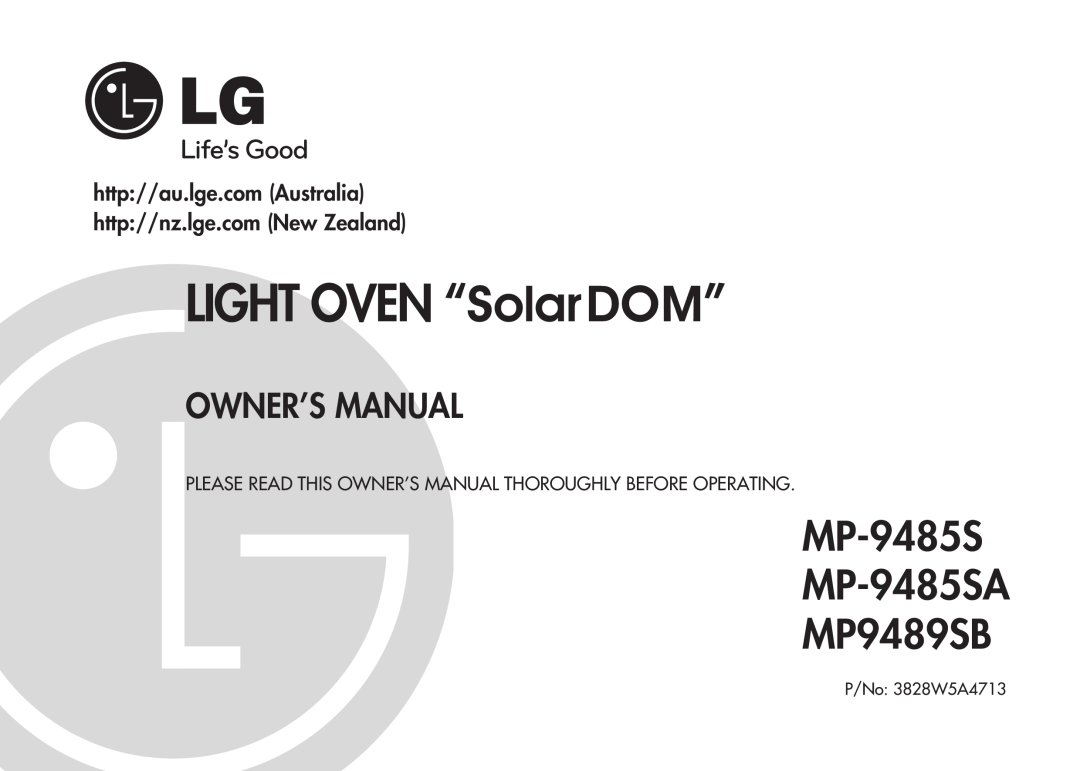 LG Electronics owner manual LIGHT OVEN “SolarDOM”, MP-9485S MP-9485SA MP9489SB 