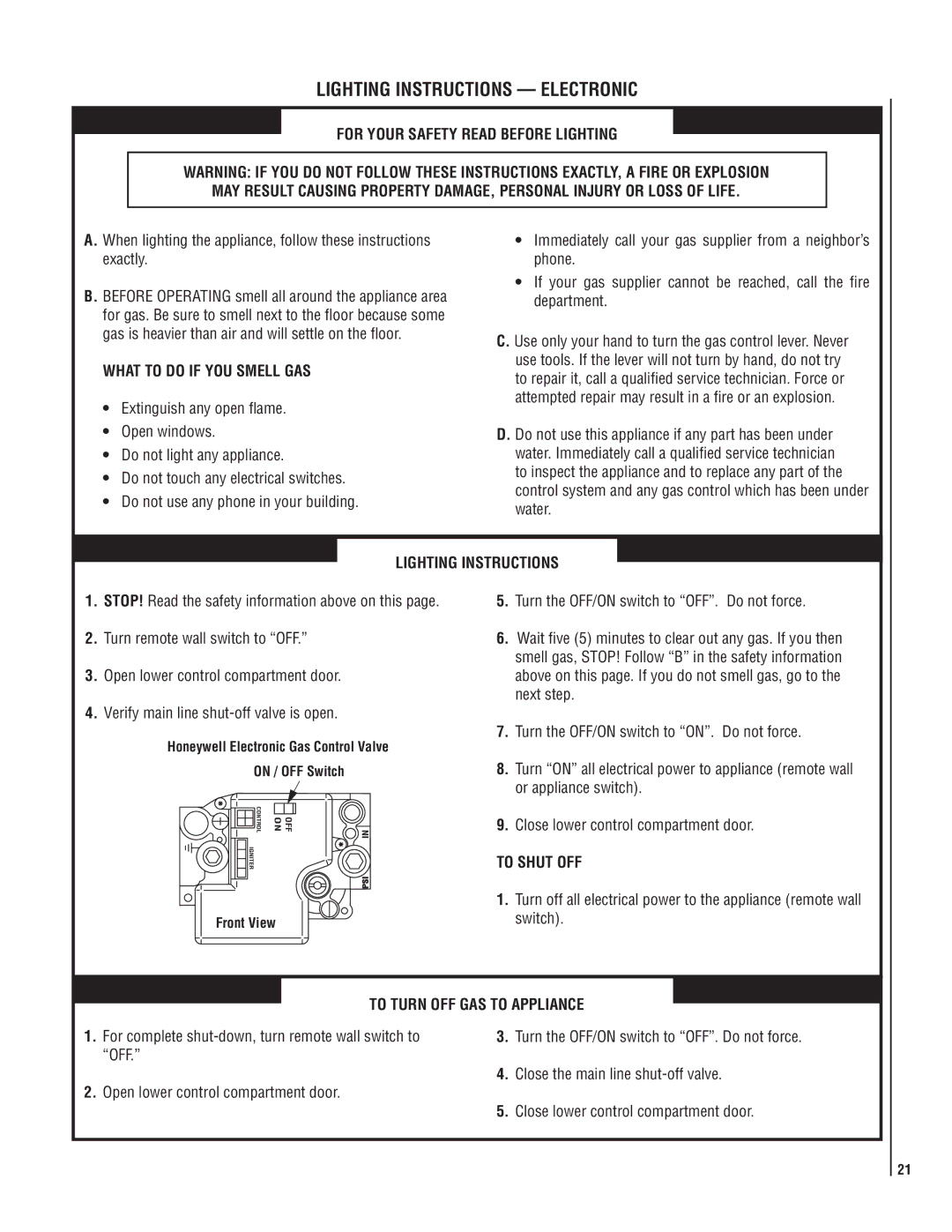 LG Electronics MPB3328CNE manual Lighting Instructions Electronic, What to do if YOU Smell GAS, To Shut OFF 