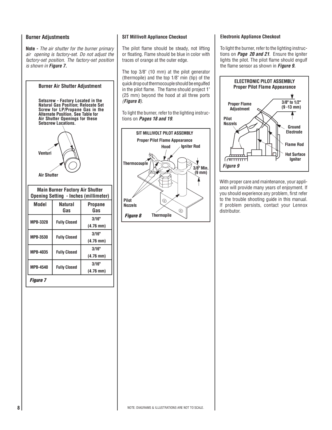 LG Electronics MPB3328CNE manual Burner Adjustments Burner Air Shutter Adjustment, SIT Millivolt Appliance Checkout 