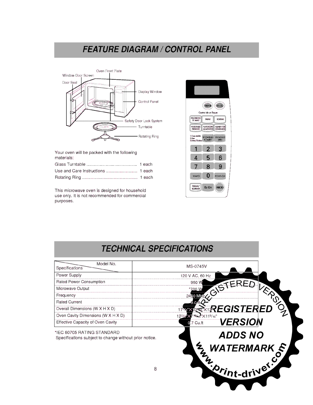LG Electronics MS-0745V manual 