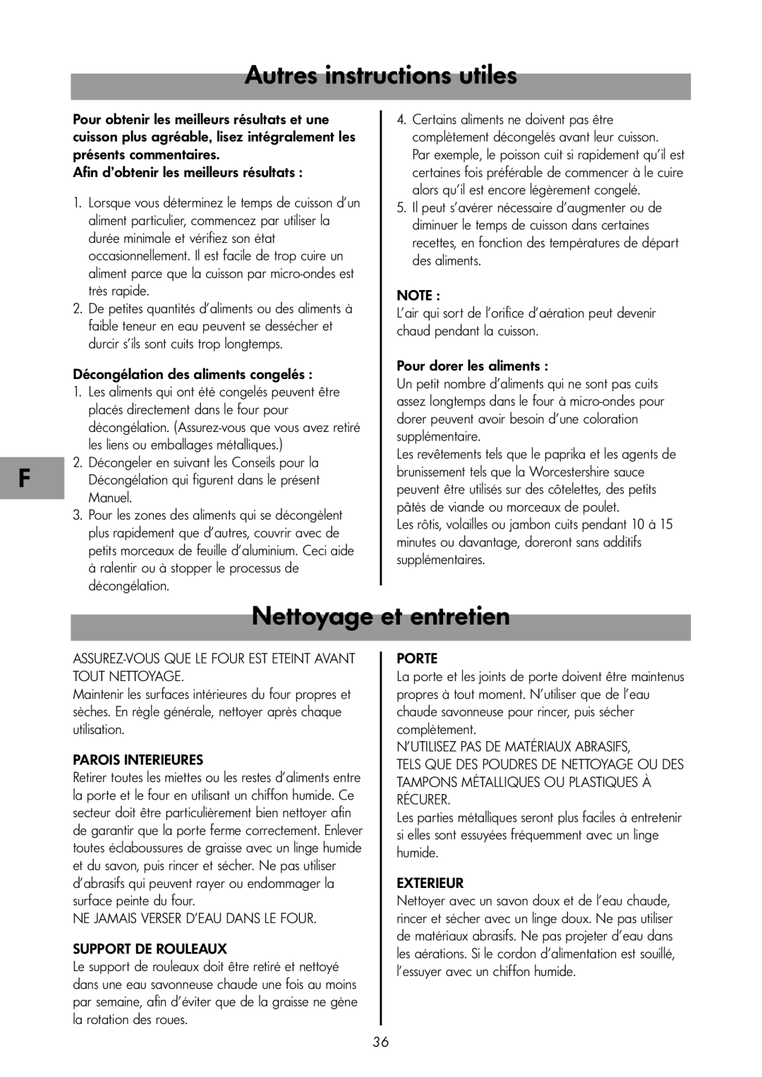 LG Electronics MG-3919H Autres instructions utiles, Nettoyage et entretien, Afin d’obtenir les meilleurs résultats 